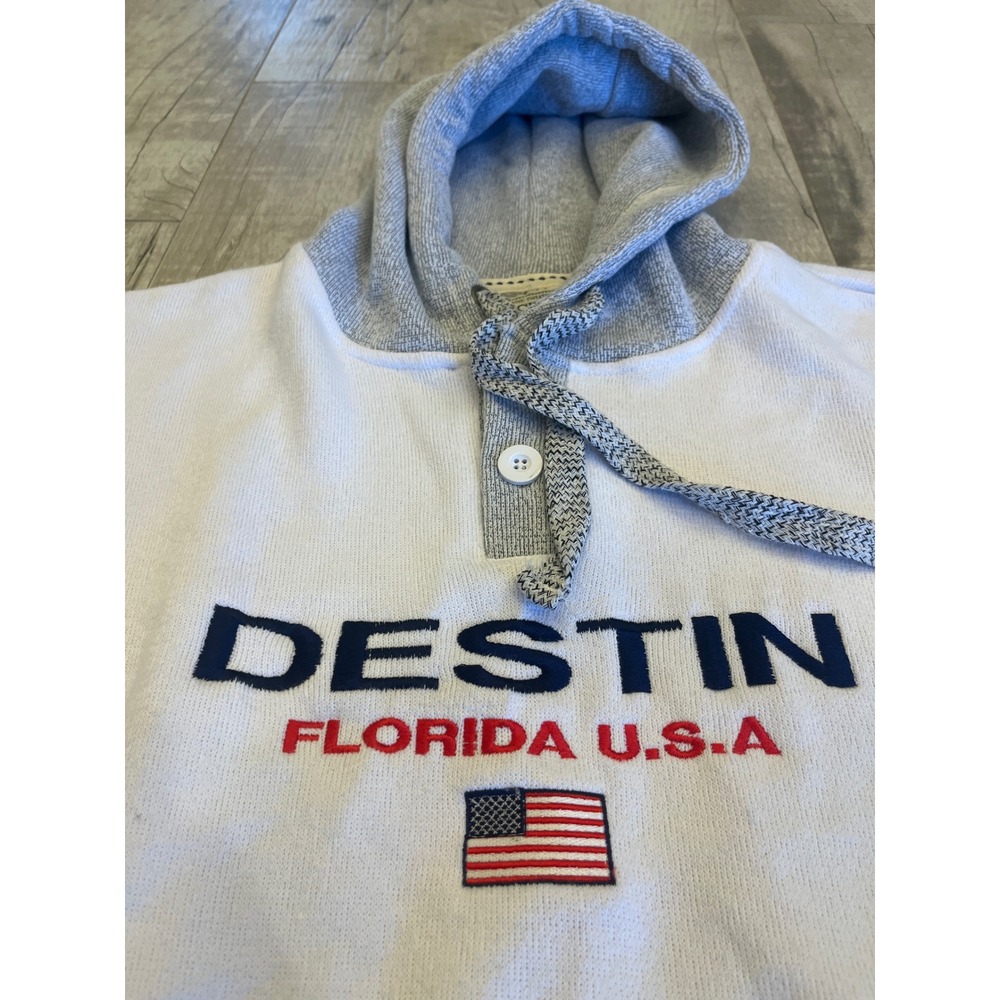 Pacific & Co Destin Florida‎ USA Graphic Hoodie Sweatshirt Medium White Gray